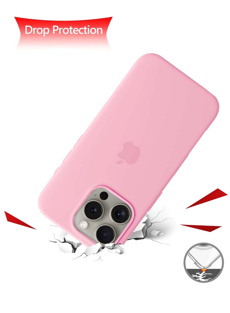 دبليو تيك غطاء حماية من السيليكون السائل الناعم الفاخر لهاتف أبل آيفون 15 برو ماكس 2023، وردي فاقع - Image 5