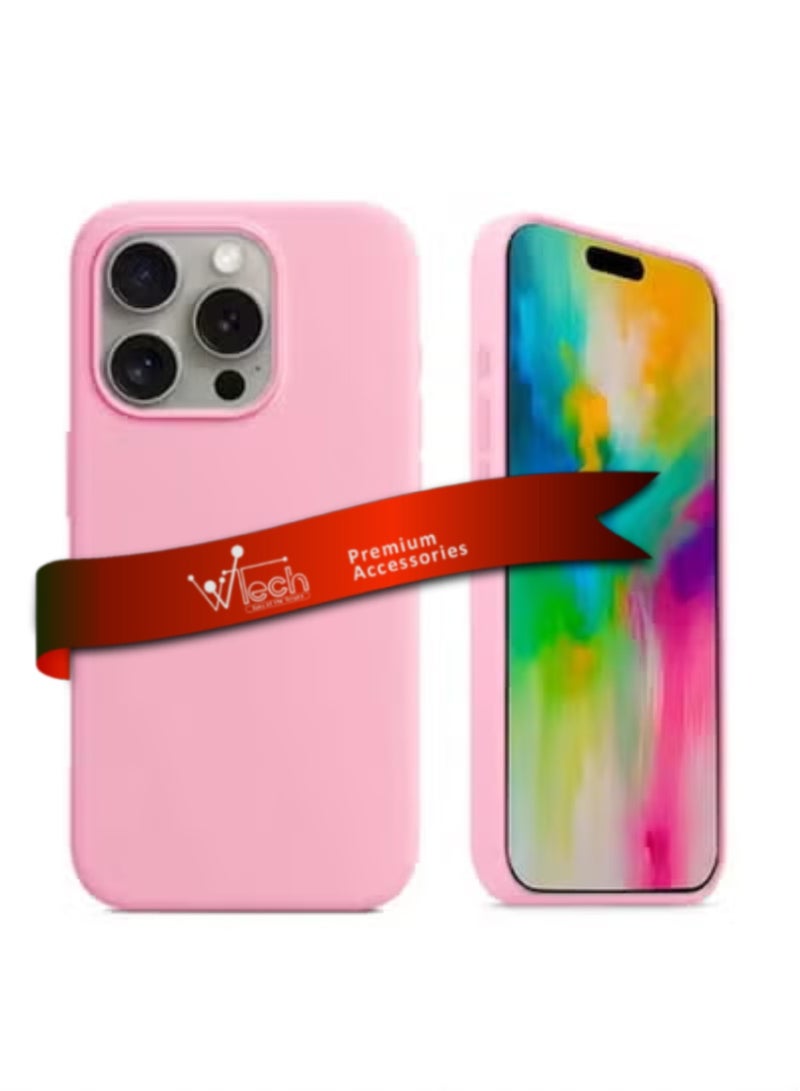 Wtech Apple iPhone 15 Pro Max 2023 Premium Soft Liquid Silicone Case Cover - Hot Pink - Image 1