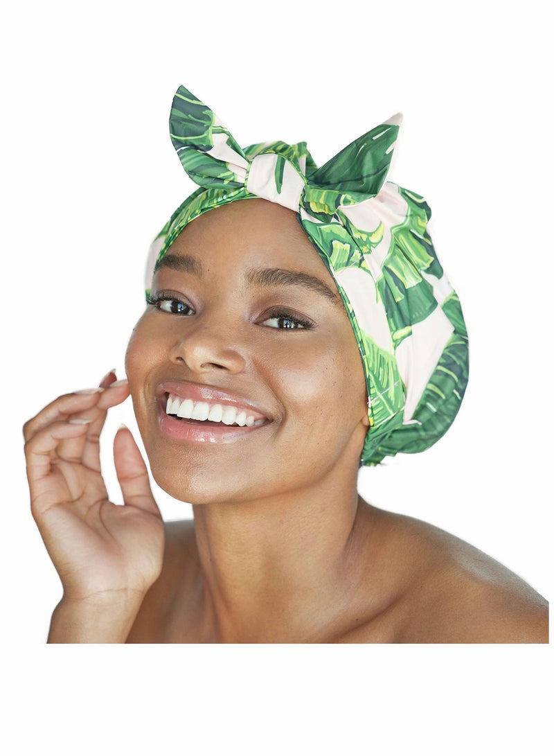 KASTWAVE Shower Caps for Women,  Waterproof Reusable Shower Hair Caps Elastic Hem Turban Shower Bath Caps Bowknot Silky Satin Bath Hair Caps for Long, Short... - Image 1