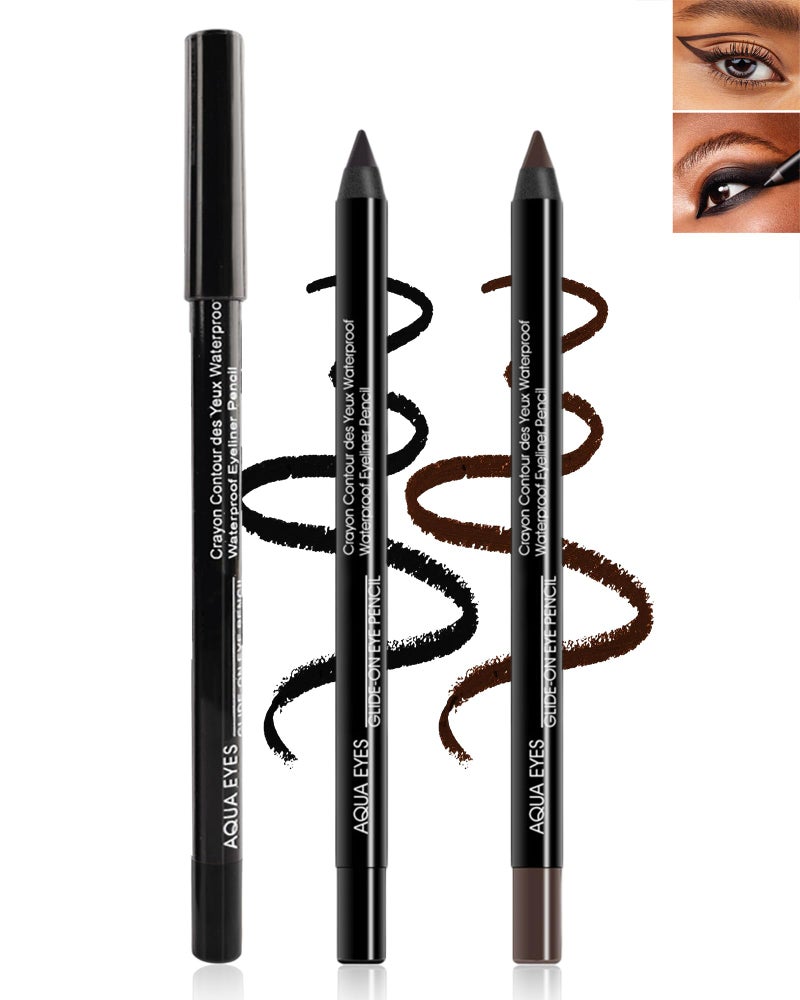 LYSdefeu Gel Eyeliner Pencil-3Pcs Black Brown Longlasting Waterproof Smudgeproof Matte Gel Water Line Pencil,Eye Liner Waterline Pencil Smooth for Older Women Girl Cat/Smoky, Christmas Makeup Gift - Image 1