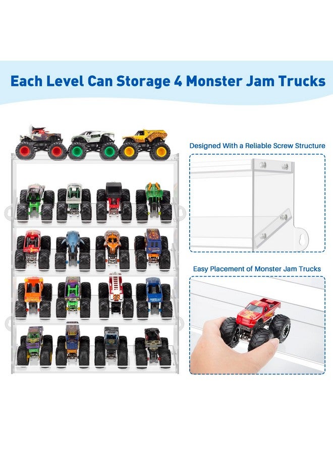 KISLANE Assembly Monster Trucks Display Case Holding for 20 Monster Trucks Acrylic Storage Case 5 Tiers Monster Trucks Organizer with Tilted Design, Display Case for Toy Trucks (Transparent) - Image 3