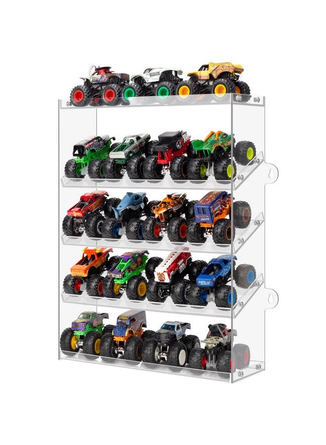 KISLANE Assembly Monster Trucks Display Case Holding for 20 Monster Trucks Acrylic Storage Case 5 Tiers Monster Trucks Organizer with Tilted Design, Display Case for Toy Trucks (Transparent) - Image 1