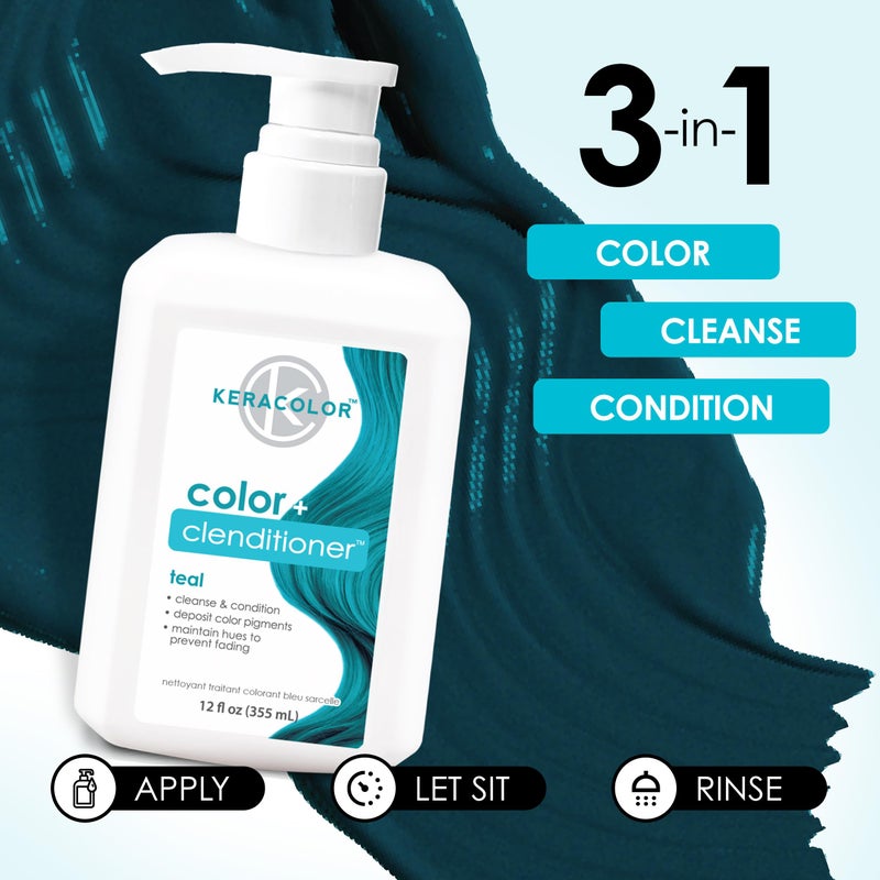 Keracolor Clenditioner TEAL Hair Dye - Semi Permanent Hair Color Depositing Conditioner, Cruelty-free, 12 Fl. Oz. - Image 4