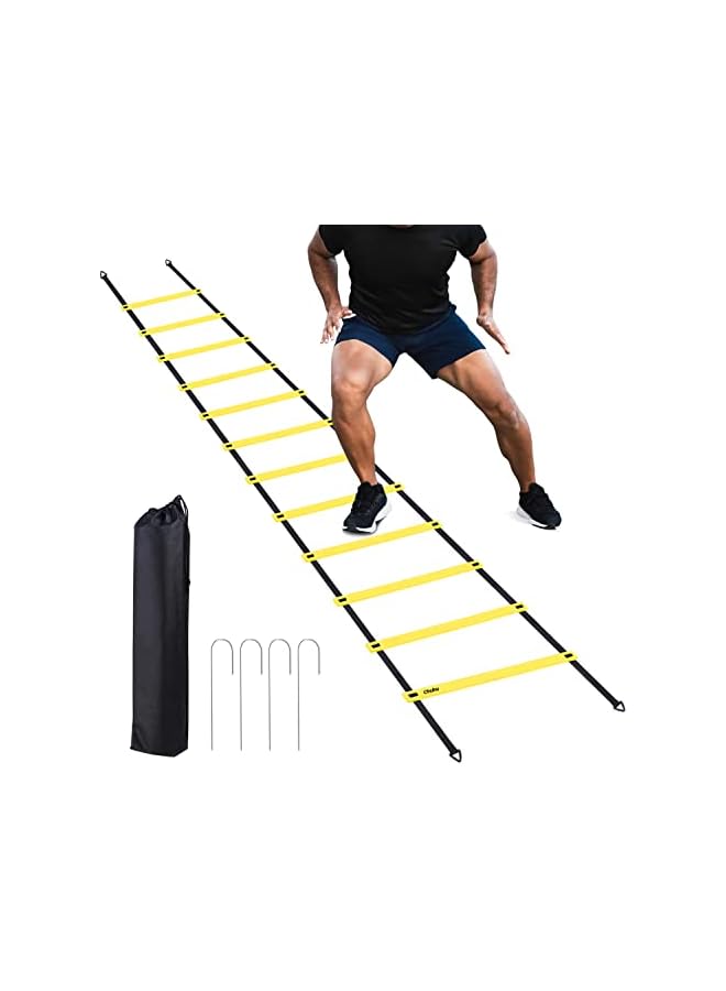 PROMASS سلم الرشاقة، سلالم تدريب السرعة لكرة القدم والملاكمة، تدريب السرعة والرشاقة مع حقيبة حمل، 20 قدم 12 درجة، أصفر 12 درجة - Image 2