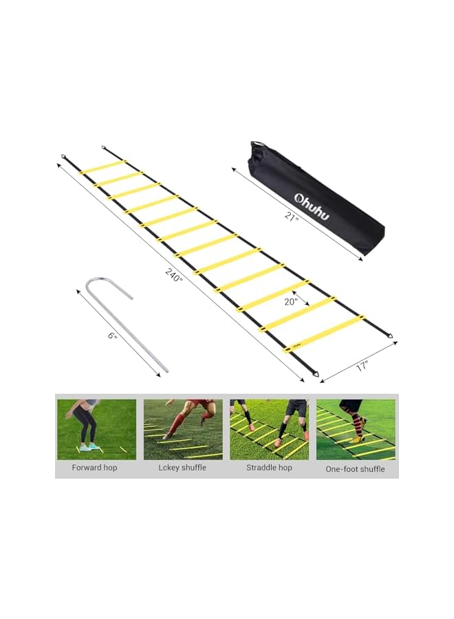 PROMASS سلم الرشاقة، سلالم تدريب السرعة لكرة القدم والملاكمة، تدريب السرعة والرشاقة مع حقيبة حمل، 20 قدم 12 درجة، أصفر 12 درجة - Image 4