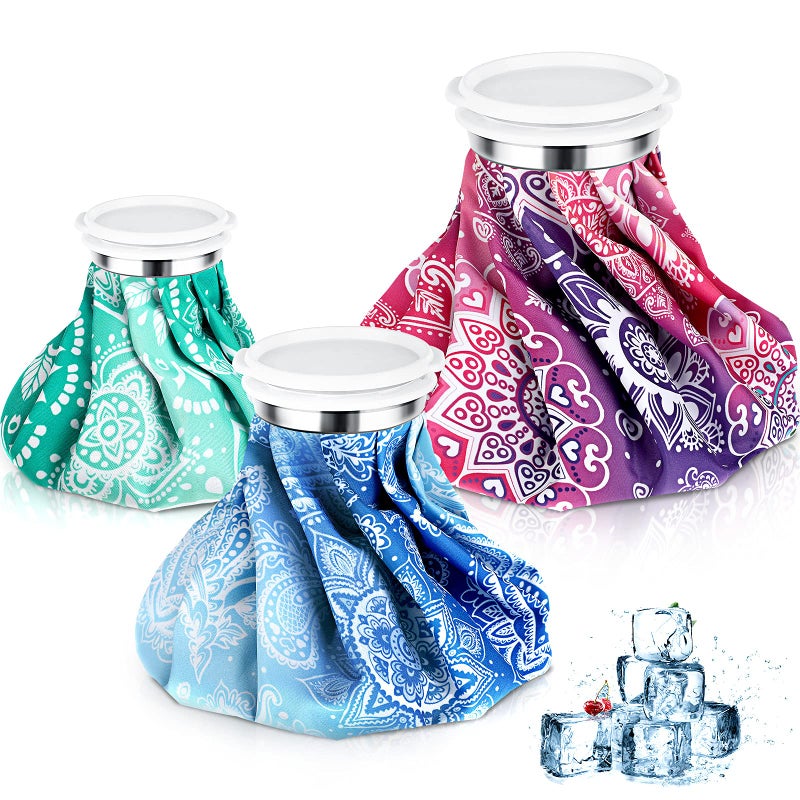 Nuanchu Nuanchu 3 Pieces Ice Bags for Injuries Reusable Ice Pack Hot Cold Water Bag 6 9 10 Inches Hot Cold Therapy and Pain Relief Pain Screw Top for Sports Knee Head LegMandala Style