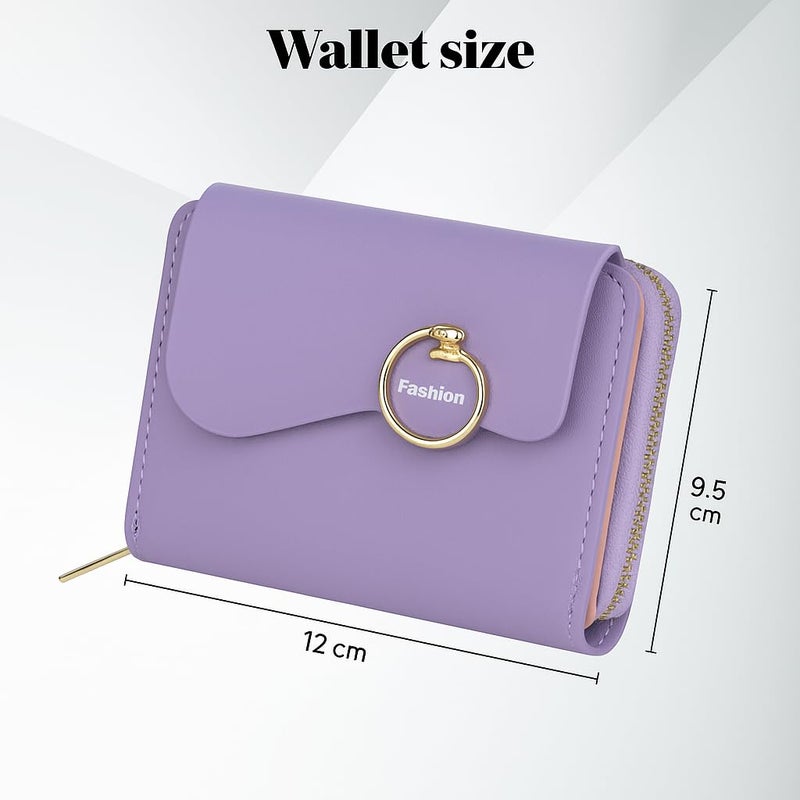 PRANIJ Small Leather Bifold Wallet for Women Fashion Compact Slim Credit Card Holder with Zipper Coin Pocket, Mini Clutch Purse for Girls (Pale Purple) - Image 5