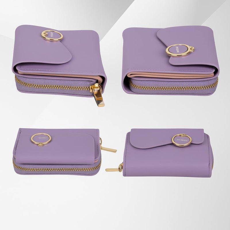 PRANIJ Small Leather Bifold Wallet for Women Fashion Compact Slim Credit Card Holder with Zipper Coin Pocket, Mini Clutch Purse for Girls (Pale Purple) - Image 4