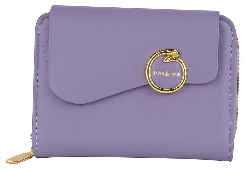 PRANIJ Small Leather Bifold Wallet for Women Fashion Compact Slim Credit Card Holder with Zipper Coin Pocket, Mini Clutch Purse for Girls (Pale Purple) - Image 1