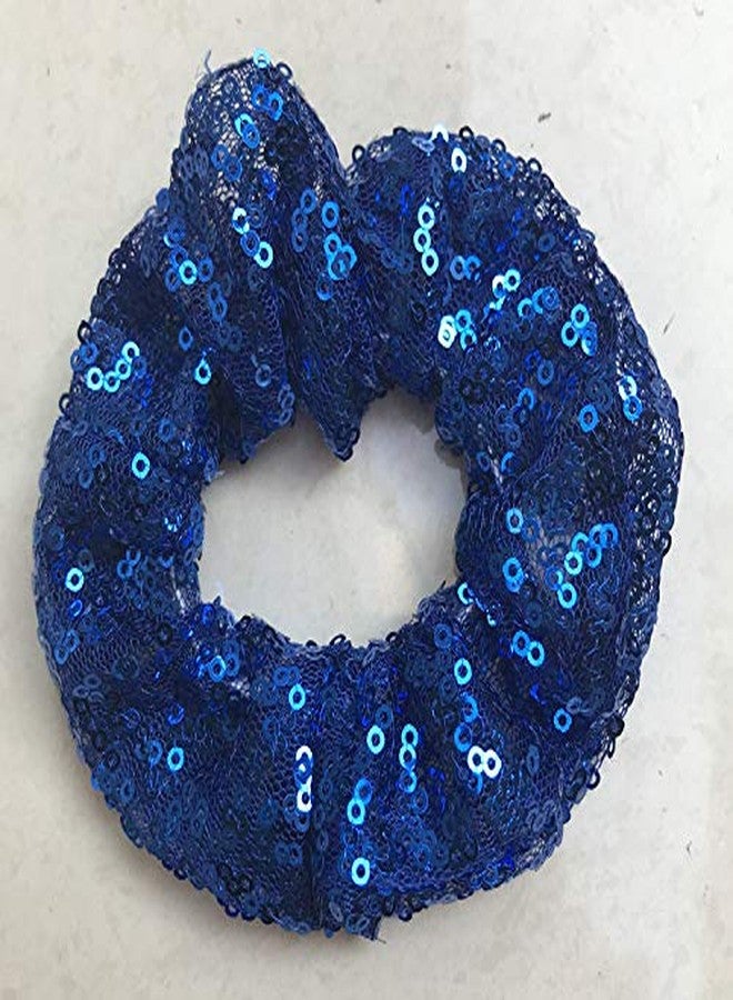 KINFENE 4 Pcs Sequin Hair Scrunchie Hair Bobbles Metallic Elastics Ponytail Holders Hair Wrist Ties Bands Cloth Scrunchies for Show Gym Dance Party Club Girl Women (Black+Blue) - Image 3