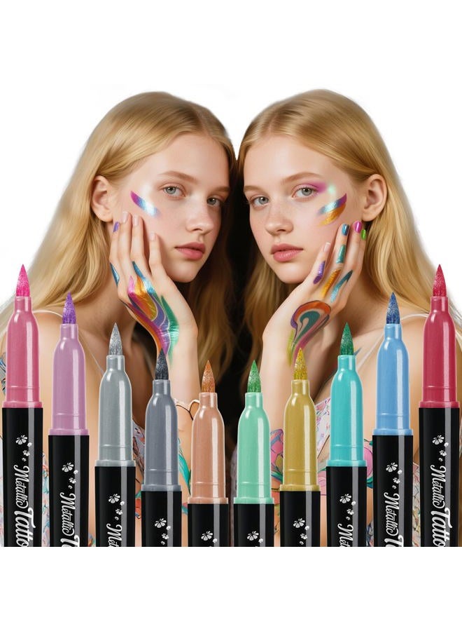 ThEast Face Colouring Pencils, Metallic Glitter Body Paint Pens, Skin-Friendly Washable Temporary Tattoo Makeup Sets - Ideal for Parties, Halloween and Cosplay - Image 1
