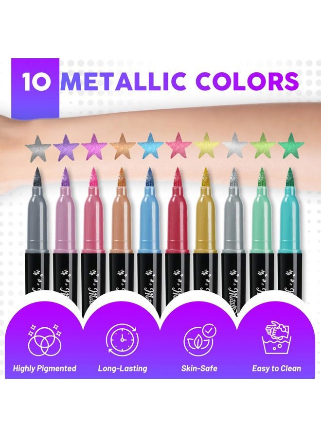 ThEast Face Colouring Pencils, Metallic Glitter Body Paint Pens, Skin-Friendly Washable Temporary Tattoo Makeup Sets - Ideal for Parties, Halloween and Cosplay - Image 2