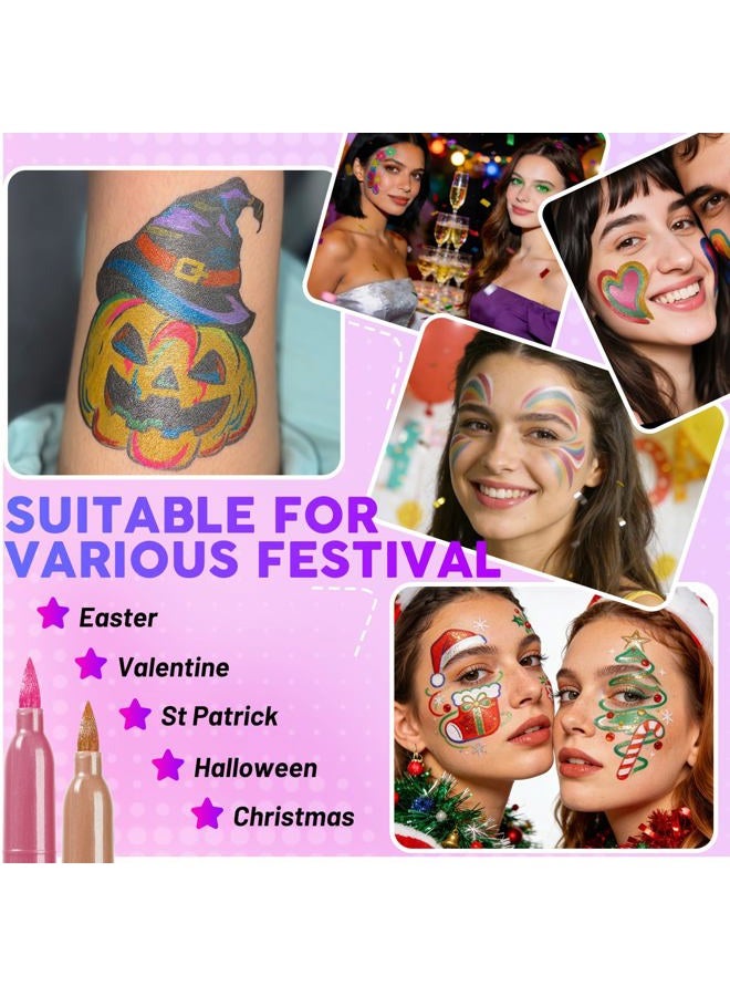 ThEast Face Colouring Pencils, Metallic Glitter Body Paint Pens, Skin-Friendly Washable Temporary Tattoo Makeup Sets - Ideal for Parties, Halloween and Cosplay - Image 5