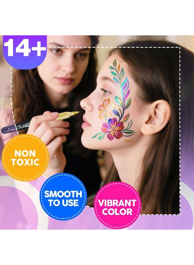 ThEast Face Colouring Pencils, Metallic Glitter Body Paint Pens, Skin-Friendly Washable Temporary Tattoo Makeup Sets - Ideal for Parties, Halloween and Cosplay - Image 3