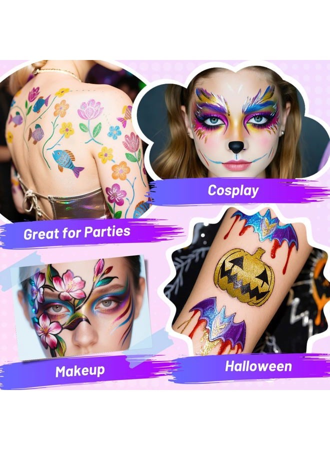 ThEast Face Colouring Pencils, Metallic Glitter Body Paint Pens, Skin-Friendly Washable Temporary Tattoo Makeup Sets - Ideal for Parties, Halloween and Cosplay - Image 4