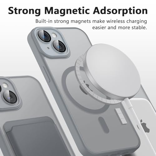 Tobfit Magnetic Case for iPhone 14 6.1-Inch Compatible with MagSafe, Translucent Matte Back Slim Shockproof Phone Cover for iPhone 14,Gray - Image 2