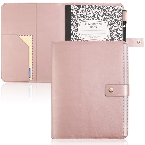 SKLENICE PU Leather Composition Notebook Cover 9 3/4 X 7 1/2 in With Composition Book 100 Sheets Vintage Rustic Distressed PU Leather Journal Notebook Cover Portfolio For Office Home (Rose Pink) - Image 1