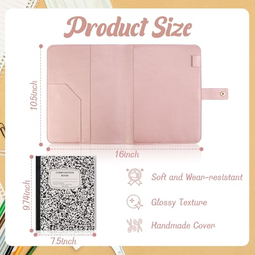 SKLENICE PU Leather Composition Notebook Cover 9 3/4 X 7 1/2 in With Composition Book 100 Sheets Vintage Rustic Distressed PU Leather Journal Notebook Cover Portfolio For Office Home (Rose Pink) - Image 2