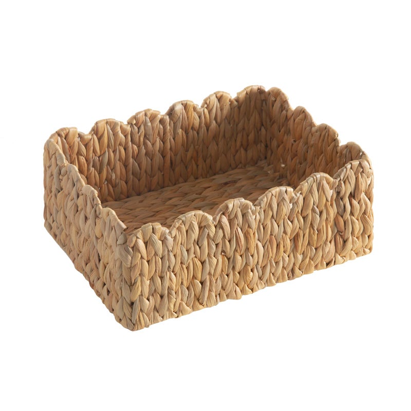 Quincry Scalloped Basket, Wicker Storage Baskets, Hand Woven Baskets for Shelves,Natural Baskets for Organizing (Water Hyacinth(M-14" L x 10.5" W x 6" H)) - Image 1