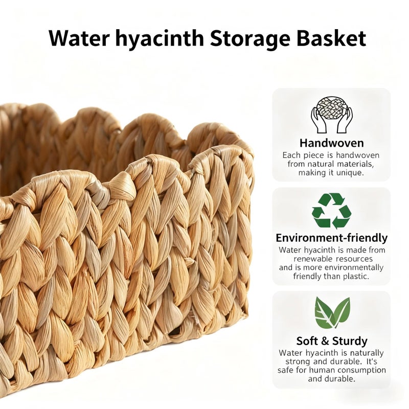 Quincry Scalloped Basket, Wicker Storage Baskets, Hand Woven Baskets for Shelves,Natural Baskets for Organizing (Water Hyacinth(M-14" L x 10.5" W x 6" H)) - Image 3