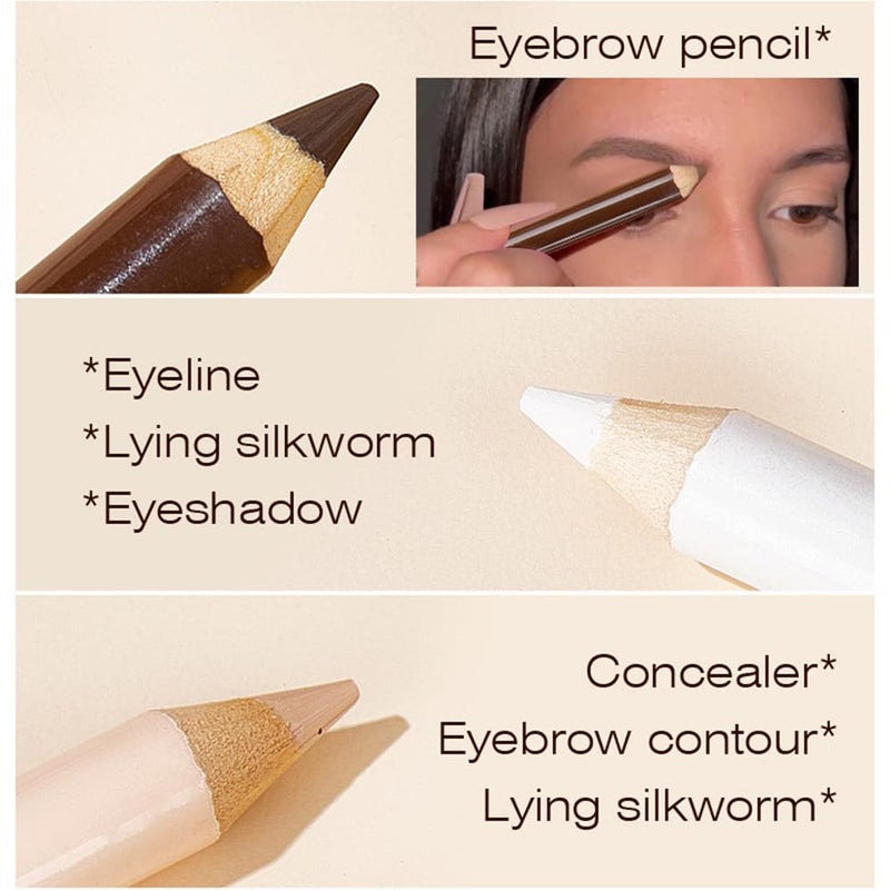 UOCK Eyebrow Lift Highlighting & Contour Pencil Set - 3 Eye Makeup Pencils, Fill & Define Eyebrows, For Women - Image 3