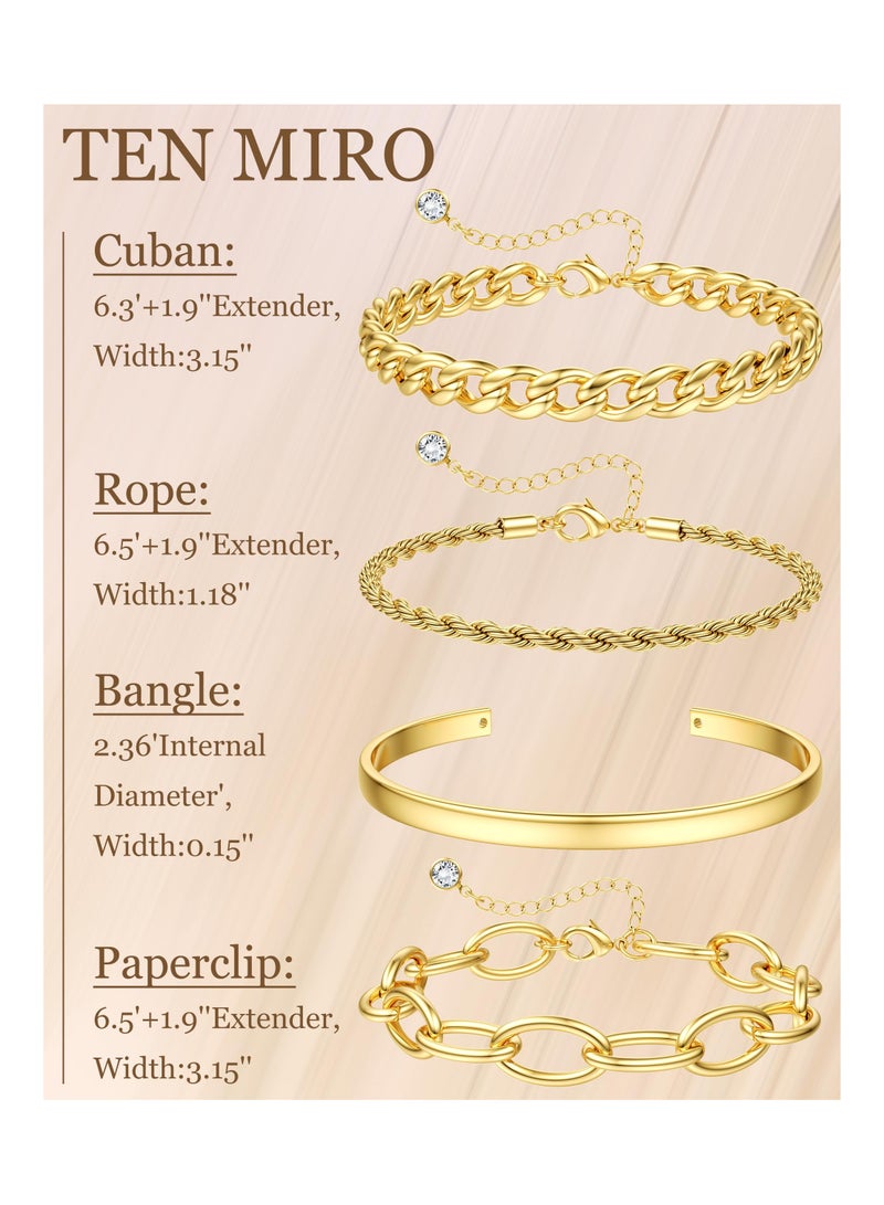 Chunky Gold Bracelets for Women, Waterproof Non-Tarnish 4-Pcs Stackable Bracelet Set, Cuban Paperclip Snake Link Chain Bracelet - Image 2