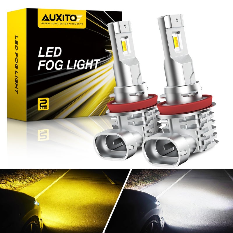 مصابيح ضباب LED AUXITO H11 H8 H16 Switchback 6500K أبيض 3000K كهرماني أصفر 6000LM 300 سطوع ثنائية اللون أبيض أصفر مصابيح ضباب قيادة غير قطبية عبوة من 2