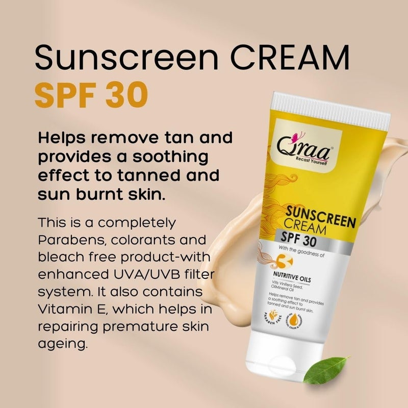 Qraa Sunscreen  SPF 30 PA Sunscreen Cream SPF 30Helps Remove TanHelps in Sun Burn Pack of 3 300gm 3 - Image 2
