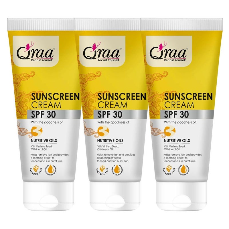 Qraa Sunscreen  SPF 30 PA Sunscreen Cream SPF 30Helps Remove TanHelps in Sun Burn Pack of 3 300gm 3 - Image 1