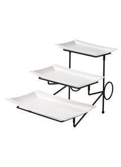 Shallow Shallow Elegant Porcelain 3 Tier White Plate with Black Stand  - Image 1