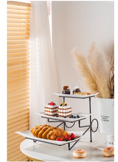 Shallow Shallow Elegant Porcelain 3 Tier White Plate with Black Stand  - Image 2