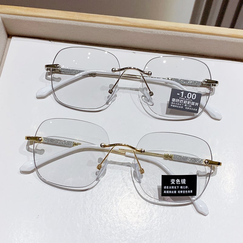 Pochromic Anti-Blue Light Reading Glasses For Men, Style, Pure Desire, Gypsophila, Rimless, Plain Face, Large Frame, Women'S Reading Glasses - Image 4