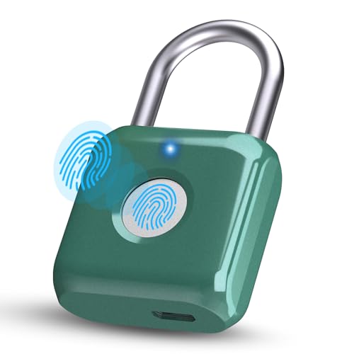 Pothunder Fingerprint Padlock, Smart Metal Keyless Fingerprint Lock, Waterproof, USB Rechargeable, for Gym, School, Luggage, Backpack, Suitcase, Green - Image 1
