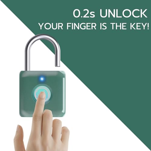 Pothunder Fingerprint Padlock, Smart Metal Keyless Fingerprint Lock, Waterproof, USB Rechargeable, for Gym, School, Luggage, Backpack, Suitcase, Green - Image 2