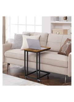 Chulovs End Table, C Shaped TV Tray with Metal Frame Rolling Casters, Industrial Side Table for Living Room Bedroom,Rustic Brown and Black  - Image 2