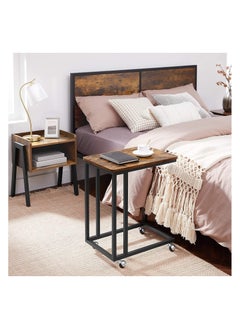 Chulovs End Table, C Shaped TV Tray with Metal Frame Rolling Casters, Industrial Side Table for Living Room Bedroom,Rustic Brown and Black  - Image 3