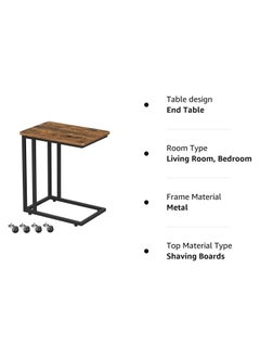 Chulovs End Table, C Shaped TV Tray with Metal Frame Rolling Casters, Industrial Side Table for Living Room Bedroom,Rustic Brown and Black  - Image 4