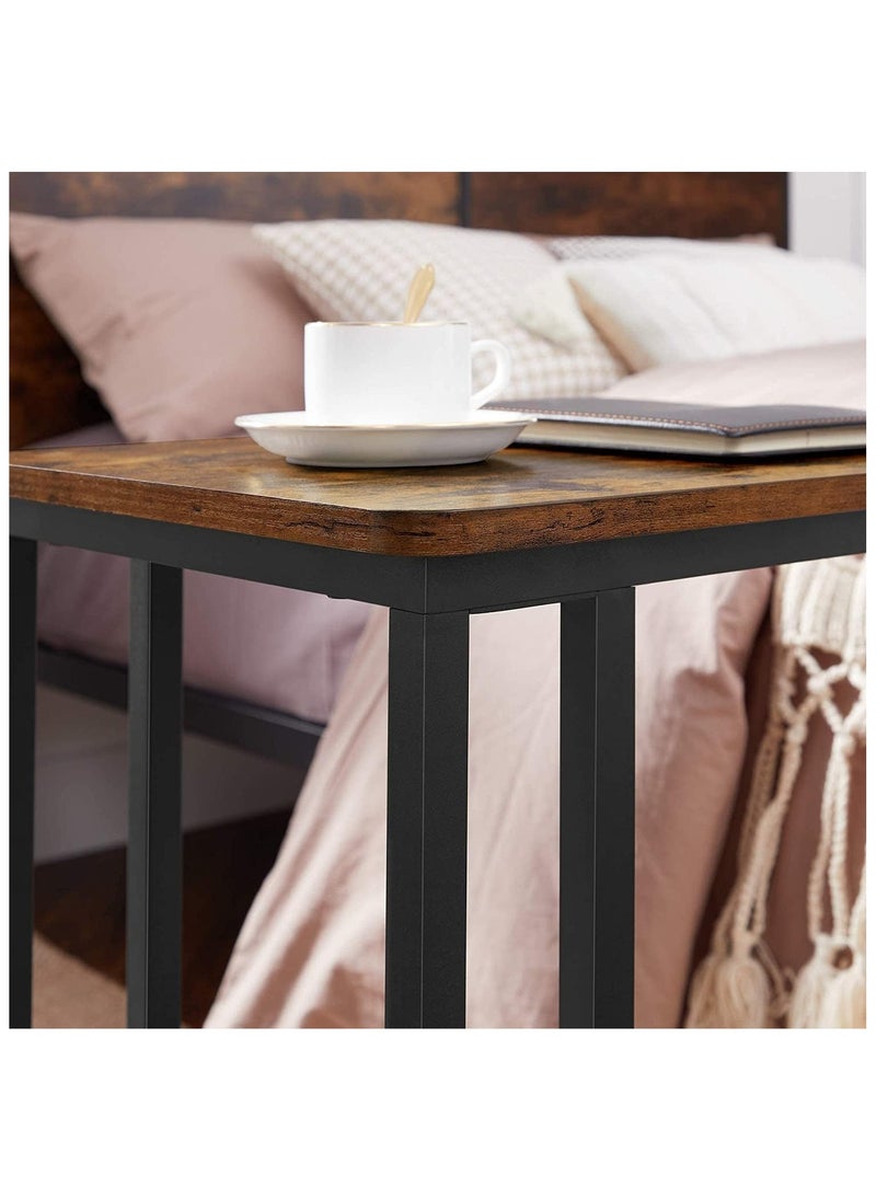 Chulovs - End Table, C Shaped TV Tray with Metal Frame Rolling Casters, Industrial Side Table for Living Room Bedroom,Rustic Brown and Black - Image 1