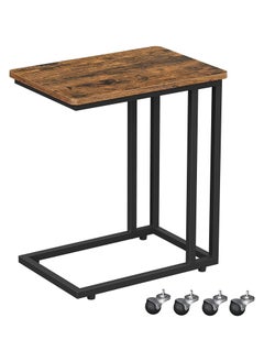 Chulovs End Table, C Shaped TV Tray with Metal Frame Rolling Casters, Industrial Side Table for Living Room Bedroom,Rustic Brown and Black  - Image 1