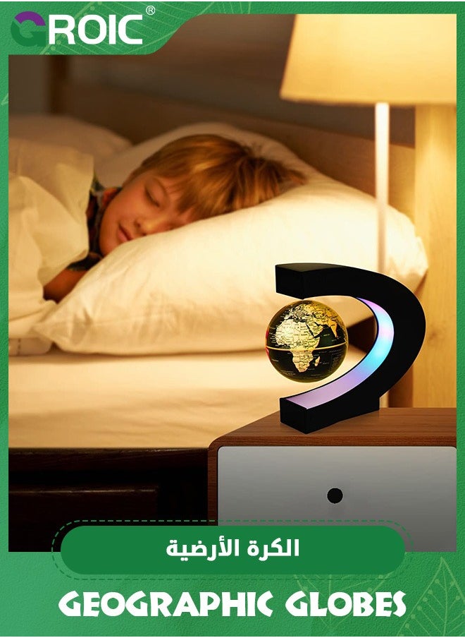 GROIC - Magnetic Levitation Floating Rotating World Globe With Colored Lamp,C Shape Base Magnetic Floating World Globe Decor Floating Rotating World Globe with Night Light - Image 1