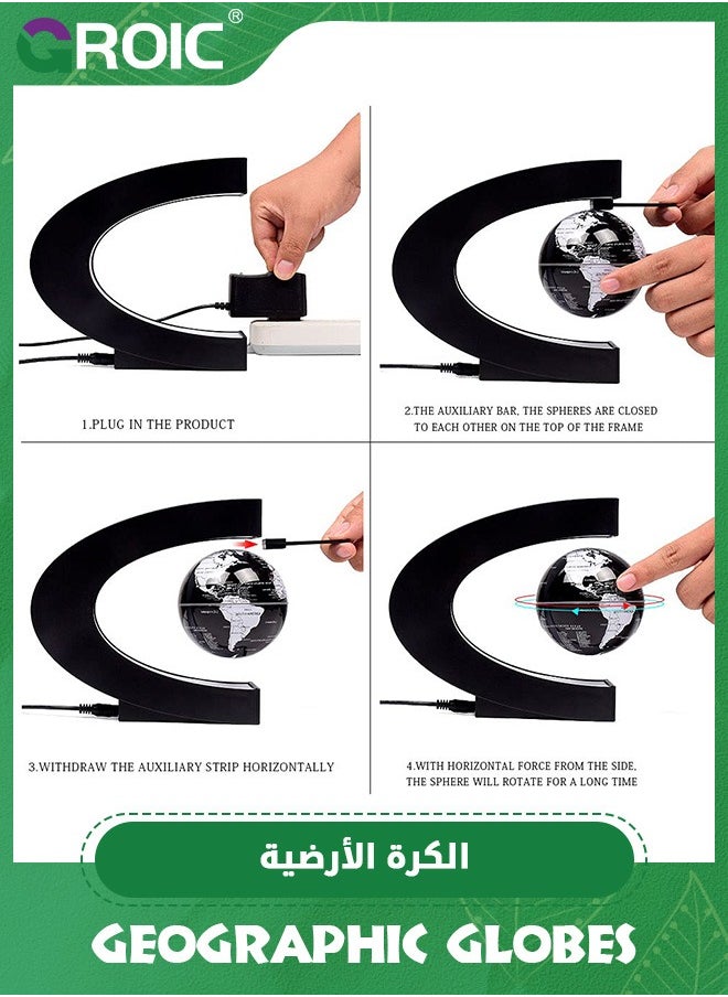 GROIC - Magnetic Levitation Floating Rotating World Globe With Colored Lamp,C Shape Base Magnetic Floating World Globe Decor Floating Rotating World Globe with Night Light - Image 1