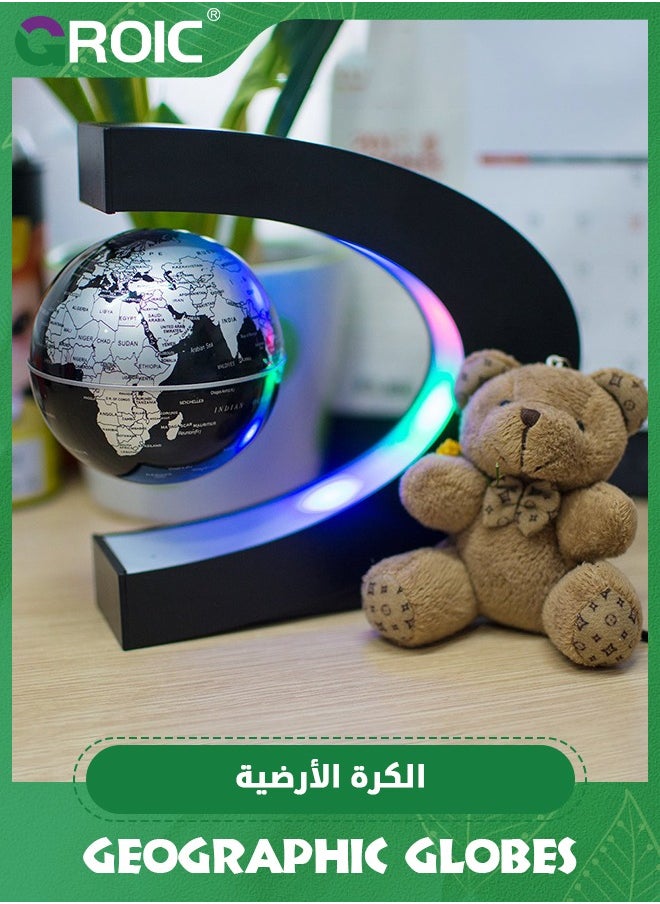 GROIC - Magnetic Levitation Floating Rotating World Globe With Colored Lamp,C Shape Base Magnetic Floating World Globe Decor Floating Rotating World Globe with Night Light - Image 1