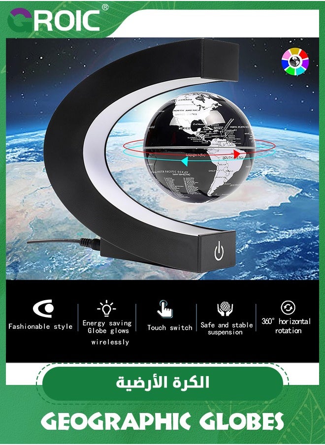GROIC - Magnetic Levitation Floating Rotating World Globe With Colored Lamp,C Shape Base Magnetic Floating World Globe Decor Floating Rotating World Globe with Night Light - Image 1