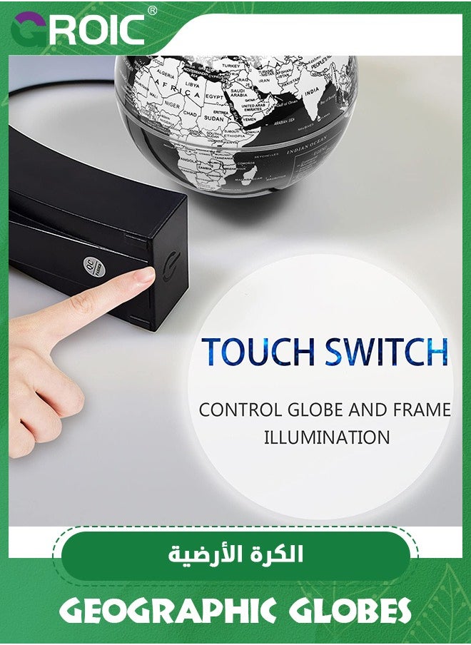 GROIC - Magnetic Levitation Floating Rotating World Globe With Colored Lamp,C Shape Base Magnetic Floating World Globe Decor Floating Rotating World Globe with Night Light - Image 1