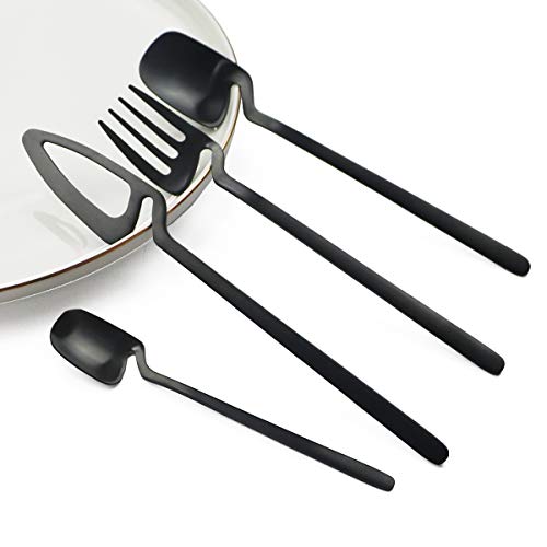 JASHII Hangable Silverware Set, Matte Black Flatware Cutlery Set Service for 2, Satin Finish 8 Piece Stainless Steel Utensils Set for Home and Restaurant, Dishwasher Safe(Black) - Image 3