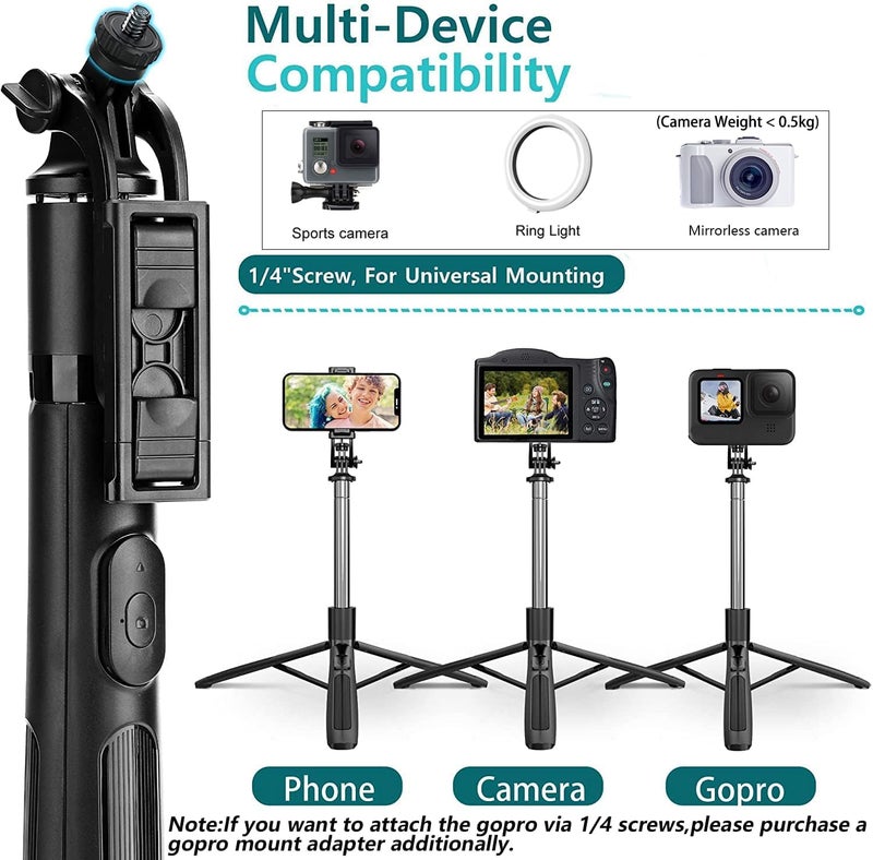 Blushinsta S15 Selfie Stick Tripod Stand 360 Degree, Extendable Upto 62 inch Long Selfie Stick with 6 Section Stable Base for Mobile/GoPro/Camera, Photoshoot Perfect for Vlogging & Meetings - Image 2