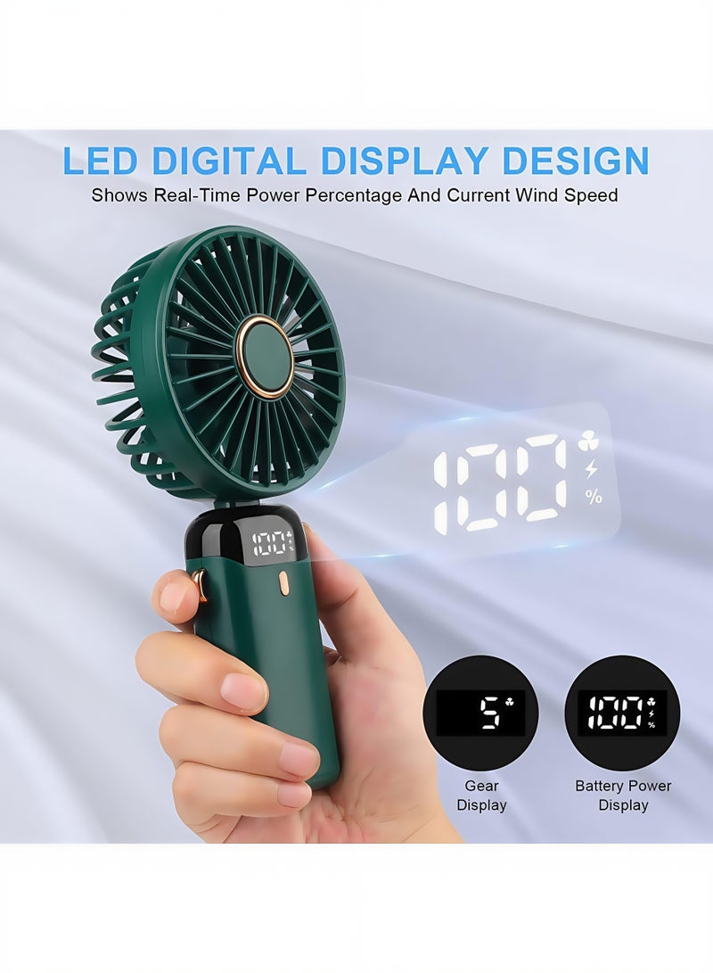 ليشا مروحة صغيرة محمولة باليد، مروحة شخصية محمولة مع بطارية USB قابلة لإعادة الشحن 4000 مللي أمبير في الساعة، مروحة رقبة معلقة ب 5 سرعات قابلة للتعديل بزاوية 90 درجة، مروحة مكتب صغيرة تعمل من 7 إلى 20 ساعة لمكياج السفر والمكتب في المنزل (أخضر) - Image 3