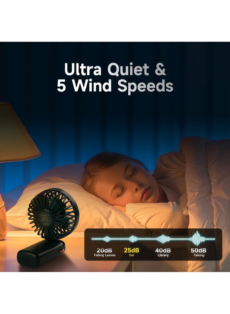 ليشا مروحة صغيرة محمولة باليد، مروحة شخصية محمولة مع بطارية USB قابلة لإعادة الشحن 4000 مللي أمبير في الساعة، مروحة رقبة معلقة ب 5 سرعات قابلة للتعديل بزاوية 90 درجة، مروحة مكتب صغيرة تعمل من 7 إلى 20 ساعة لمكياج السفر والمكتب في المنزل (أخضر) - Image 4