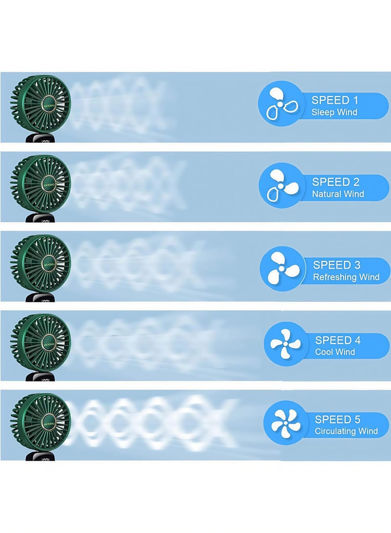 ليشا مروحة صغيرة محمولة باليد، مروحة شخصية محمولة مع بطارية USB قابلة لإعادة الشحن 4000 مللي أمبير في الساعة، مروحة رقبة معلقة ب 5 سرعات قابلة للتعديل بزاوية 90 درجة، مروحة مكتب صغيرة تعمل من 7 إلى 20 ساعة لمكياج السفر والمكتب في المنزل (أخضر) - Image 5