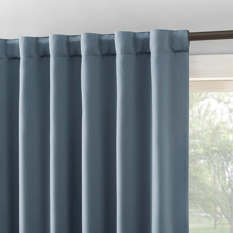 Sun Zero Belize 2-Pack Magnetic Closure Pleated Look Theater Grade 100% Total Blackout Back Tab Curtain Panel Pair, Denim Blue, 52" W x 84" L (2 Panels) - Image 3